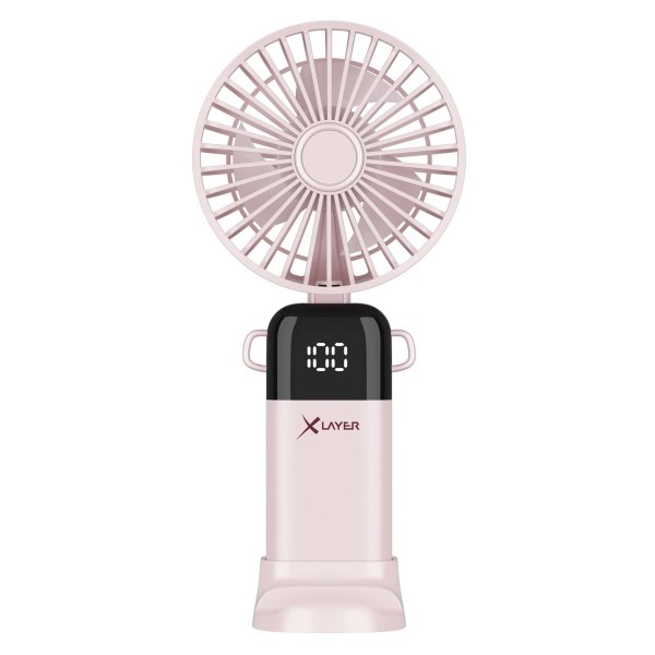 XLayer Handventlilator mit Smartphonehalterung, wiederaufladbar, Rosa