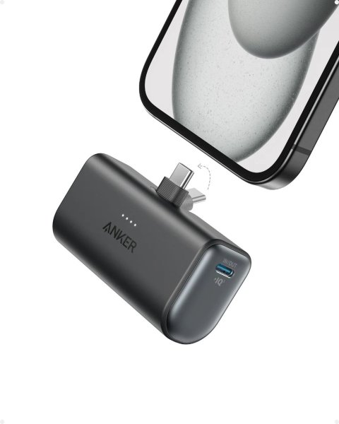 Anker 545 Nano Power Bank, 5000mAh, integrierter USB-C Stecker, Schwarz