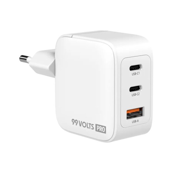 99VOLTS GaN PD Power Adapter, 70W, 2x USB-C/1x USB-A, Weiß