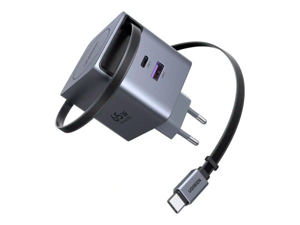 UGREEN Nexode  X615 GaN Fast Charger 65W Ladegerät 1x USB-A 1x USB-C 1x ausziehbares USB-C Kabel 0,7