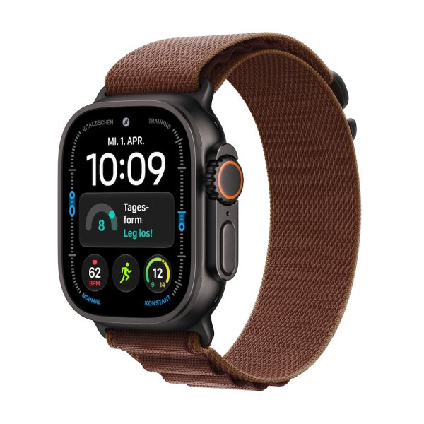 Apple Watch Ultra 4, GPS + Cellular, 49mm, Titangehäuse Schwarz, Alpine Loop Burgunder, Small (130-1
