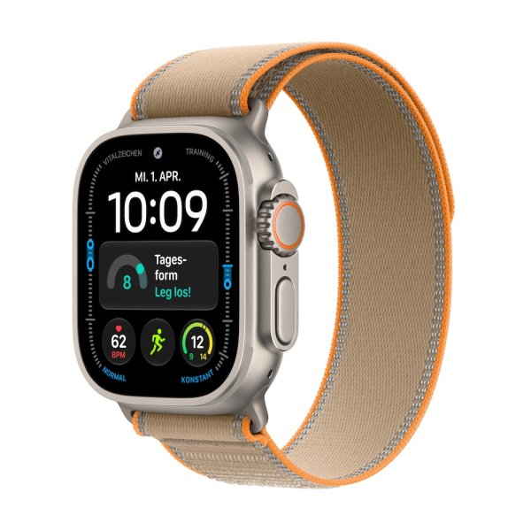 Apple Watch Ultra 4, GPS + Cellular, 49mm Titangehäuse Natur, Trail Loop Sand, S/M (130-180 mm Umfan