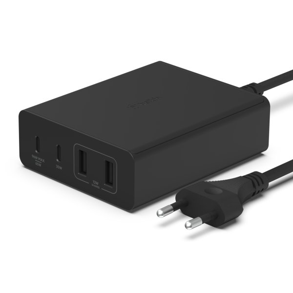 Belkin GaN Ladegerät, 108W, 2x USB-C/2x USB-A, Schwarz