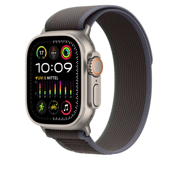 Apple Trail Loop Armband für Apple Watch 49mm, Blau/Schwarz, S/M (130-180 mm Umfang)