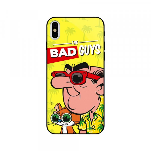 ERT Premium Glas Case für iPhone Xs, Die Schlümpfe 002 (The bad guys), Gelb