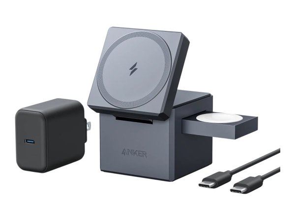 Anker 3-in-1 Ladewürfel, Kabelloses Ladegerät für Apple iPhone + Apple Watch + Apple AirPods, Grau