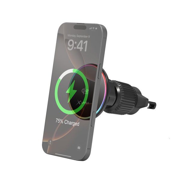 XLayer Wirless Qi2.2 Lüftungsgitter KFZ-Halterung für Smartphones, Schwarz