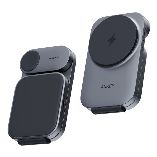 AUKEY MagFusion Wireless Charger (3 in 1), Magnetische drahtlose Ladestation für iPhone, Apple Watch