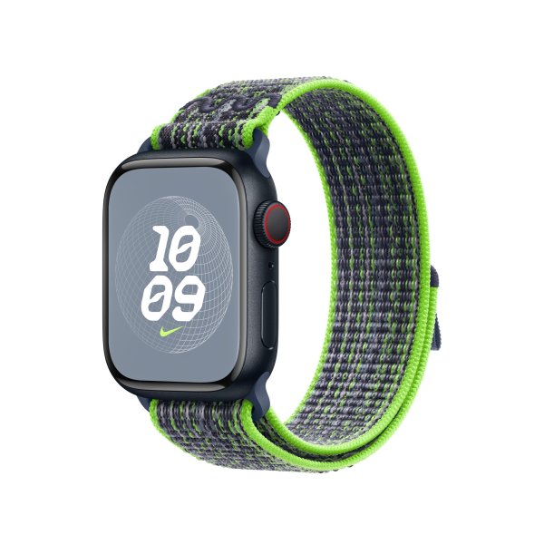 Apple Nike Sport Loop Armband für Apple Watch 41 mm, Bright Green/Blau