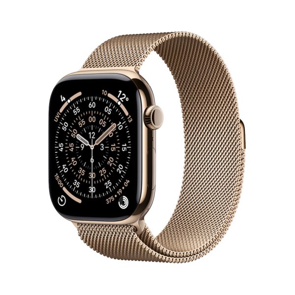 Apple Watch Series 11, GPS + Cellular, 46mm Titangehäuse Gold, Milanaise Armband Gold, S/M (130-180 