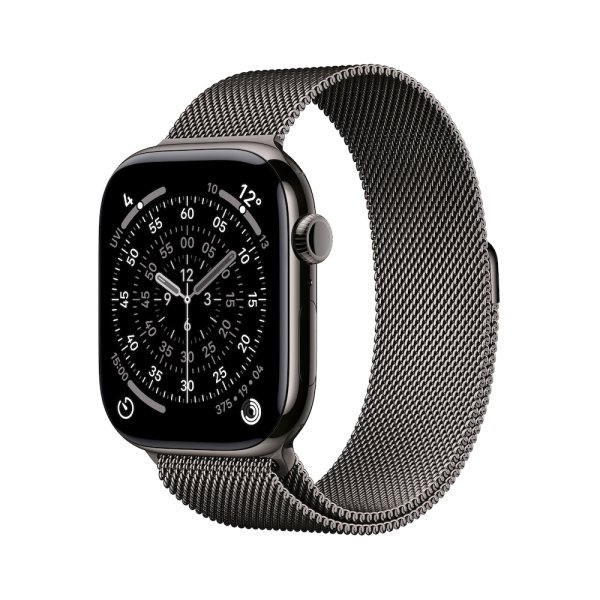 Apple Watch Series 11, GPS + Cellular, 46mm Titangehäuse Schiefer, Milanaise Armband Schiefer, S/M (