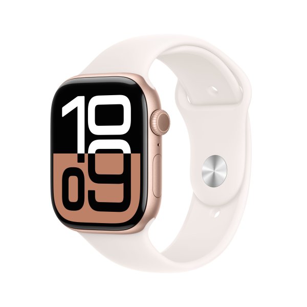 Apple Watch Series 10, GPS, 46mm Aluminuimgehäuse Roségold, Sportarmband Blassrosa, S/M (130-180 mm 