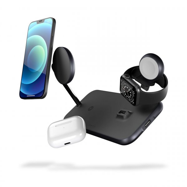 Zens Aluminium 4-in-1 Wireless QI Charger mit MagSafe (4-in-1), 45W, Schwarz
