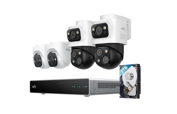 eufy PoE NVR Security System S4 Max, 3-Linsen Bullet-PTZ-Kameras IP-Überwachungskamera, Weiß