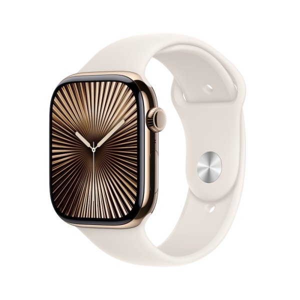 Apple Watch Series 10, GPS + Cellular, 46mm Titangehäuse Gold,  Sportarmband Polarstern