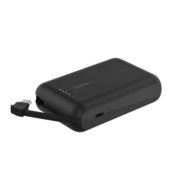 Belkin Powerbank mit integriertem USB-C Kabel, 10000mAh, 2x USB-C, Schwarz