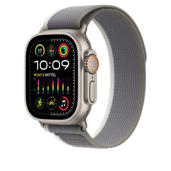 Apple Trail Loop Armband für Apple Watch 49mm, Grün/Grau, S/M (130-180 mm Umfang)