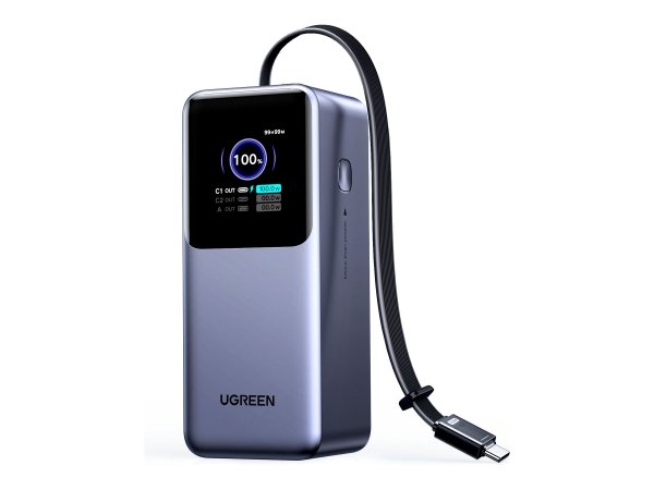 UGREEN Nexode PB726 20.000mAh 165W Powerbank 2x USB-C 1x USB-A ausziehbares USB-C Kabel TFT Display