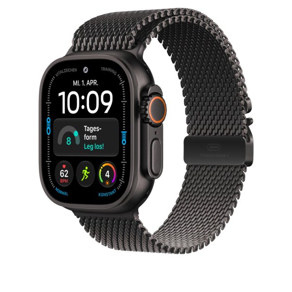 Apple Titan Milanaise Armband für Apple Watch 49mm, Schwarz, Small (130-160 mm Umfang)