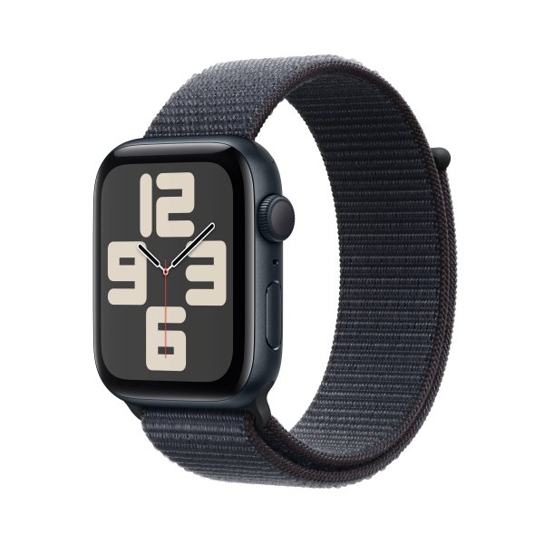 Apple Watch SE, GPS, 44mm Aluminuimgehäuse Mitternacht, Sport Loop Armband Tinte