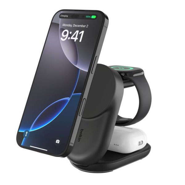 Belkin Wireless Charger mit QI2 (3-in-1), 25W, magnetisch, klappbar, Schwarz