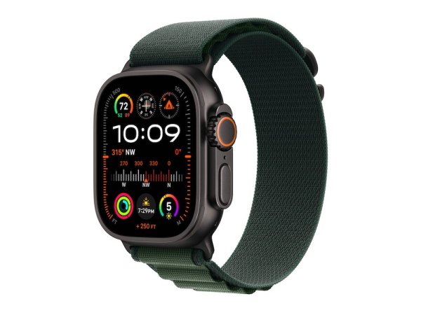 Apple Watch Ultra 2 GPS + Cellular 49mm Black Titanium Case with Dark Green Alpine Loop - Medium (De