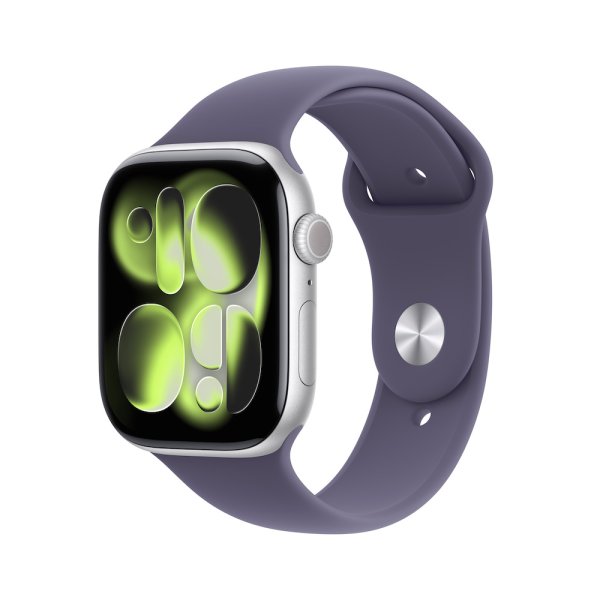 Apple Watch Series 11, GPS, 46mm Aluminiumgehäuse Silber, Sportarmband Nebelviolett, S/M (130-180 mm