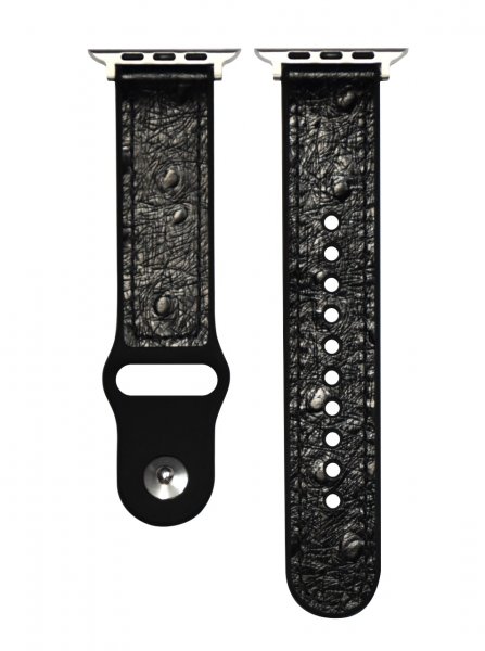 Devia Lederarmband (mit Straußenmaserung) für Apple Watch, 38/40/41mm, Schwarz