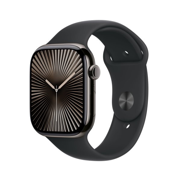 Apple Watch Series 10, GPS + Cellular, 46mm Titangehäuse Schiefer,  Sportarmband Schwarz