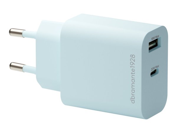 EU Wall Netzteil, USB-C 20 W + USB-A 18W Blau