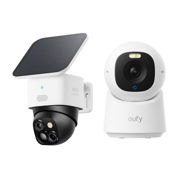 EUFY Sicherheits-Duo SoloCam S340 + IndoorCam E30 Bundle, Überwachungskamera, Weiß
