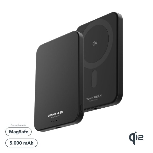 Vonmählen Evergreen Mag, magnetische Powerbank mit QI2, 5.000mAh, Schwarz