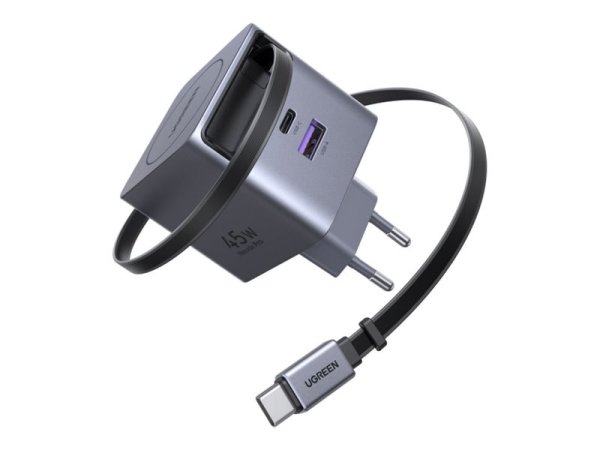 UGREEN Nexode  X614 GaN Fast Charger 45W Ladegerät 1x USB-C 1x USB-A 1x ausziehbares USB-C Kabel