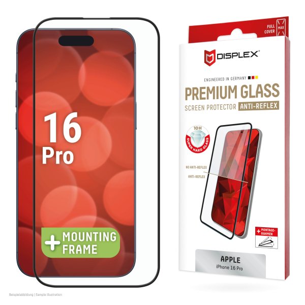 Displex Premium Glass Full Cover Anti-Reflex, Displayschutzglas für Apple iPhone 16 Pro, Clear