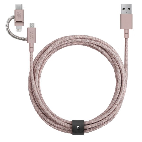 Native Union Belt Universal USB-A auf Lightning/USB-C/Micro-USB Kabel, 2m, Rosa