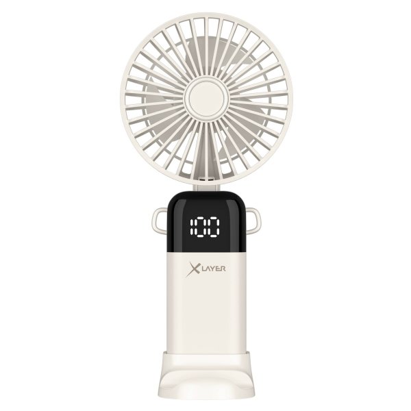 XLayer Handventlilator mit Smartphonehalterung, wiederaufladbar, Beige
