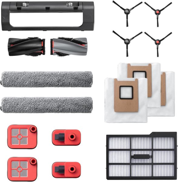 Eufy Ersatzteilset für E25/E28 Omni Saugroboter, Bürstenwalze mit Borsten und Gummi, Bürstenschutz, 