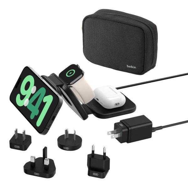 Belkin Wireless Charger mit QI2 (3-in-1), 15W, magnetische Reiseladestation mit Power Adapter (36W) 