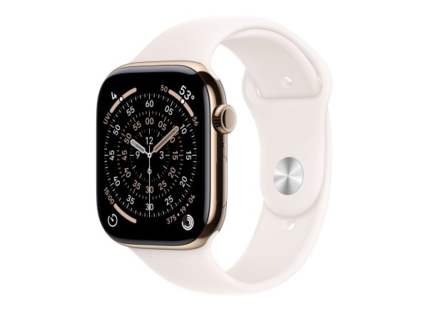 Apple Watch Series 11, GPS + Cellular, 46mm Titangehäuse Gold, Sportarmband Blassrosa, M/L (150-200 