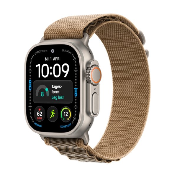 Apple Watch Ultra 4, GPS + Cellular, 49mm, Titangehäuse Natur, Alpine Loop Wüstensand, Small (130-16