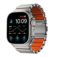 Nomad Stratos Titanium Armband für Apple Watch, (Series 1/2/3) 42/44/45/46/49mm Silber/Rot