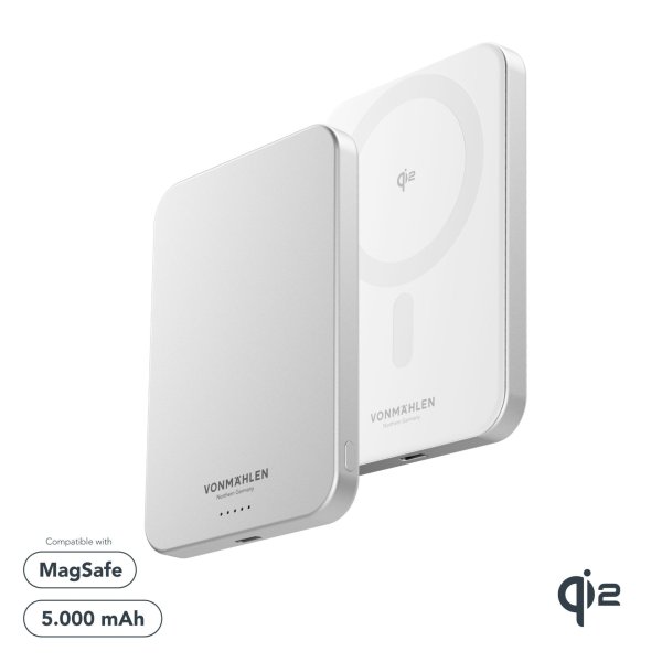 Vonmählen Evergreen Mag, magnetische Powerbank mit QI2, 5.000mAh, Weiß