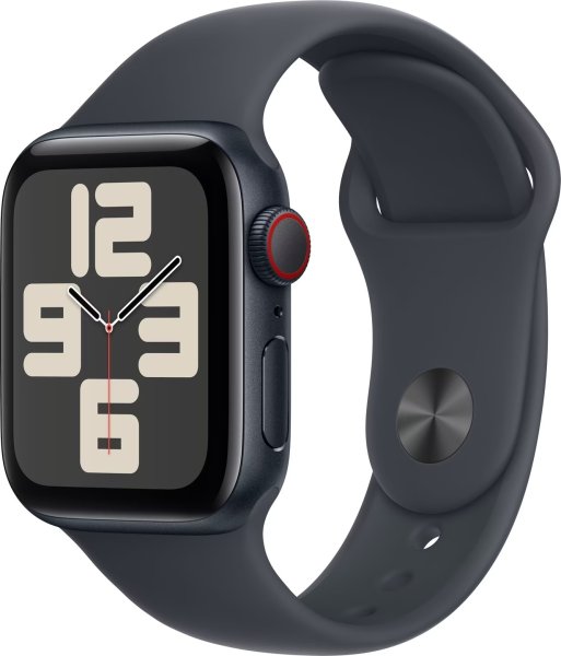 Apple Watch SE, GPS + Cellular, 44mm Aluminiumgehäuse Mitternacht, Sportarmband Mitternacht, M/L