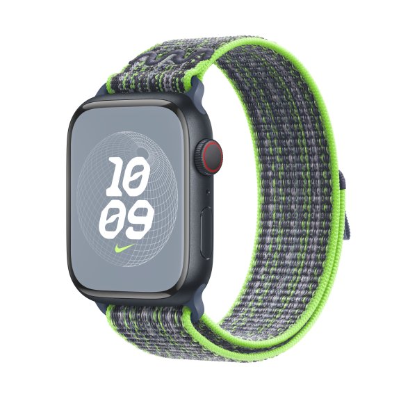 Apple Nike Sport Loop Armband für Apple Watch 45 mm, Bright Green/Blau