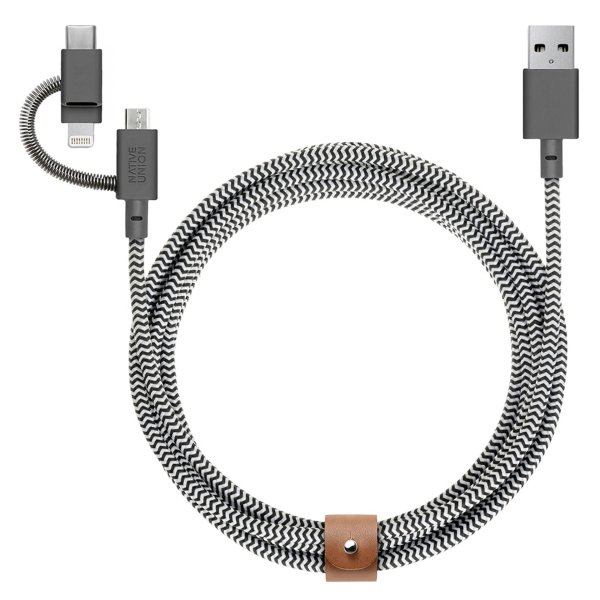 Native Union Belt Universal USB-A auf Lightning/USB-C/Micro-USB Kabel, 2m, Zebra