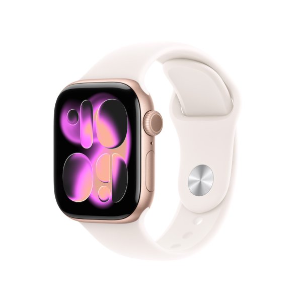 Apple Watch Series 11, GPS + Cellular, 42mm Aluminiumgehäuse Roségold, Sportarmband Blassrosa, S/M (