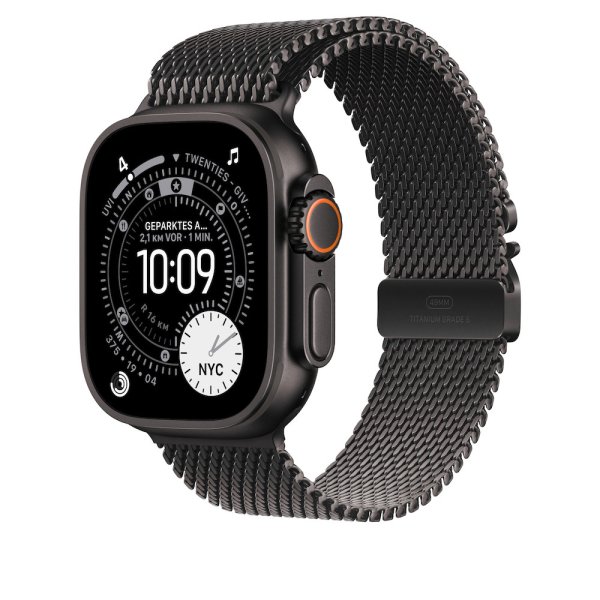 Apple Titan Milanaise Armband für Apple Watch 49mm, Schwarz, Small (130-160 mm Umfang)