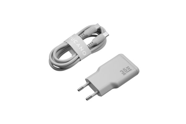 Tucano One Power Kit, GaN Power Adapter, 30W, 1x USB-C + USB-C auf USB-C Kabel, 60W, 2m, Silber