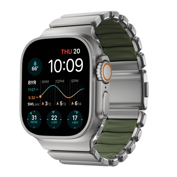 Nomad Stratos Titanium Armband für Apple Watch 42 (Series 1/2/3)/44/45/46/49mm, Silber/Grün