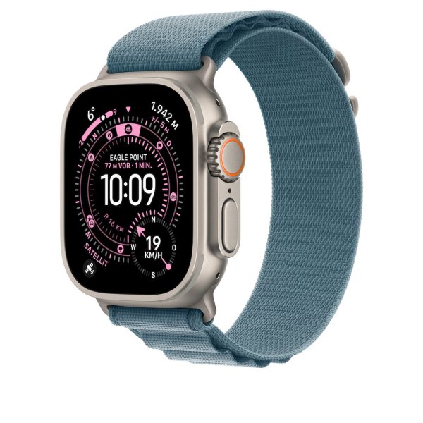 Apple Alpine Loop Armband für Apple Watch 49mm, Hellblau, Gehäusefarbe Natur, Small (130-160 mm Umfa